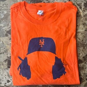 Gildan Bright Orange Tee with Navy Graphic